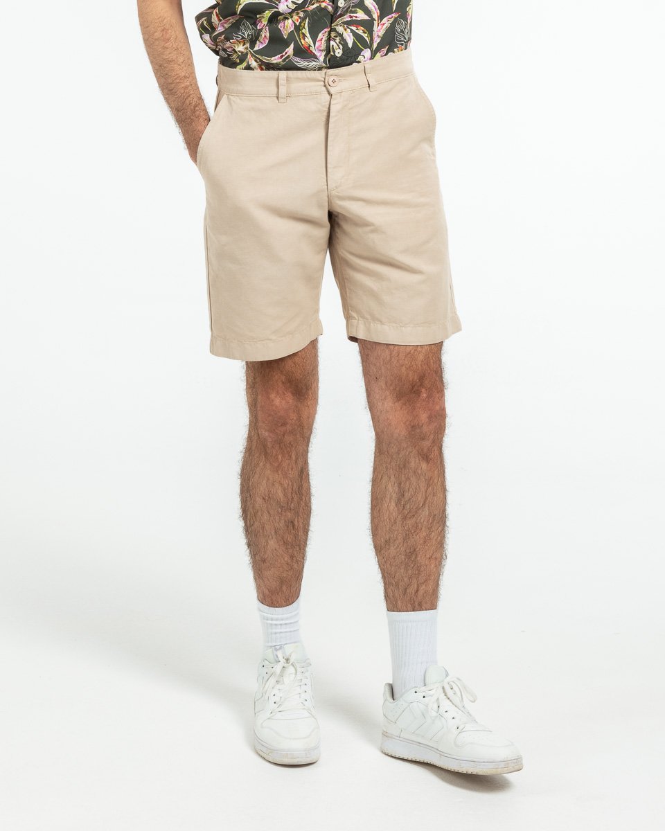 Bermuda coupe chino uni en coton et lin beige