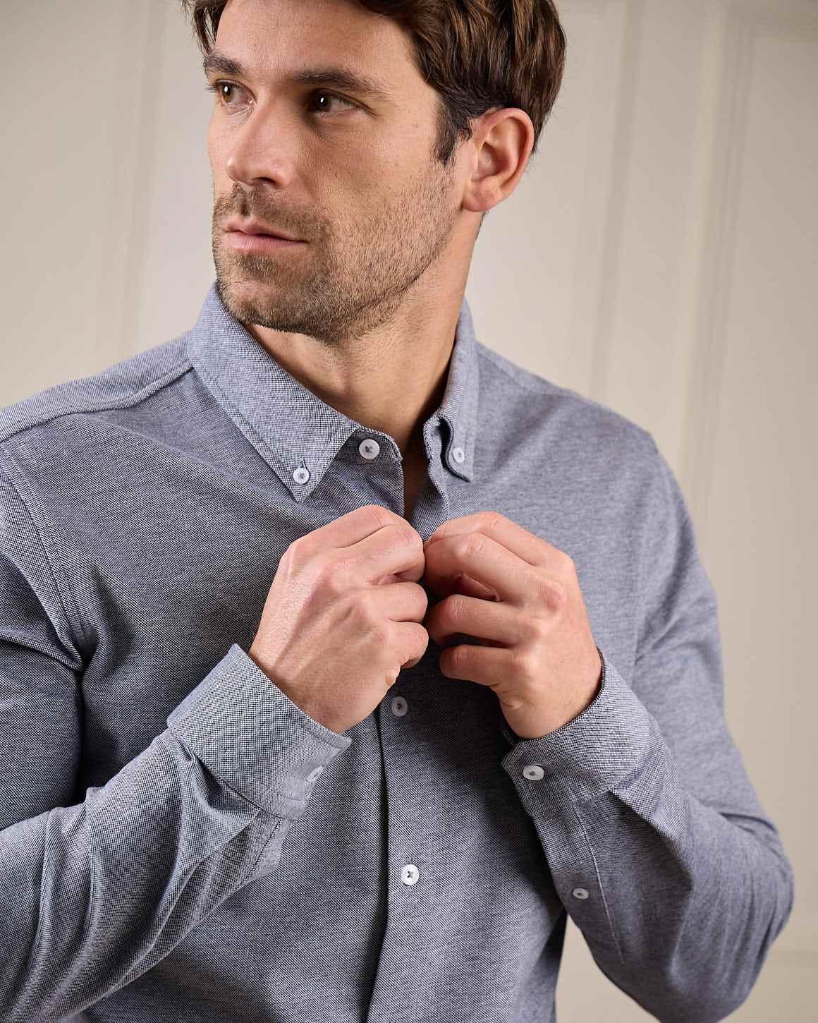 Chemise maille piquée bleu