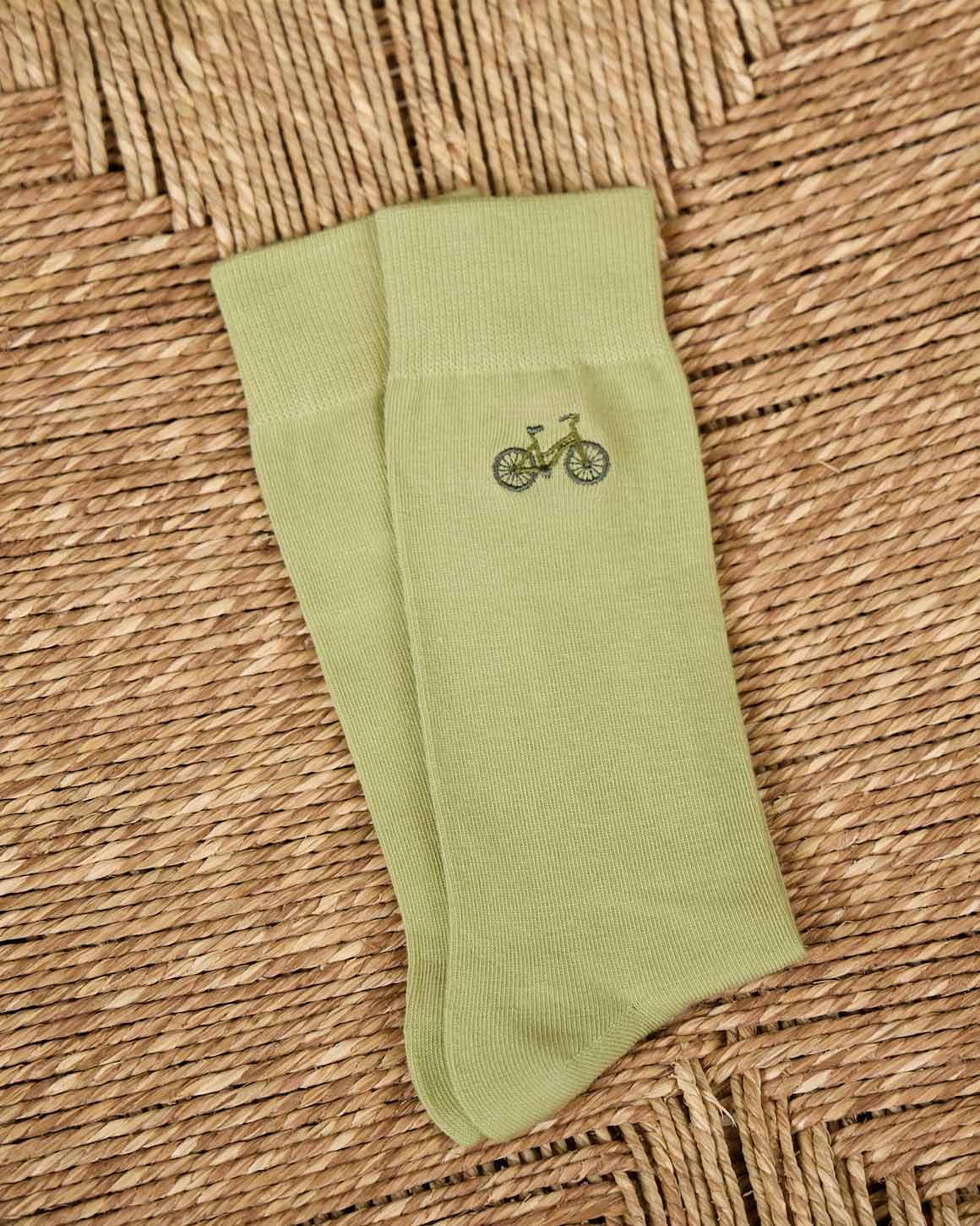 Chaussettes broderie vélo vert