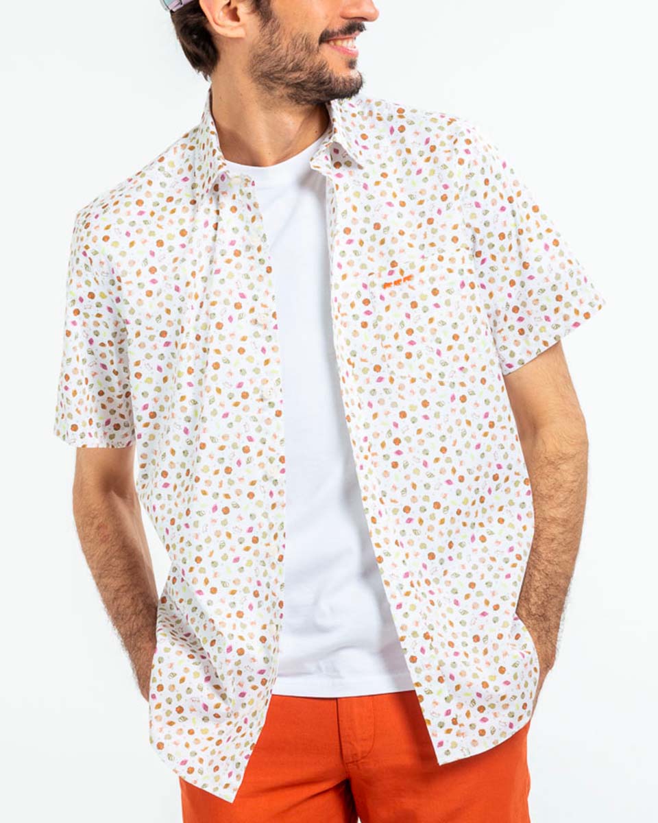 Chemise imprimée manches courtes regular fit en coton blanc