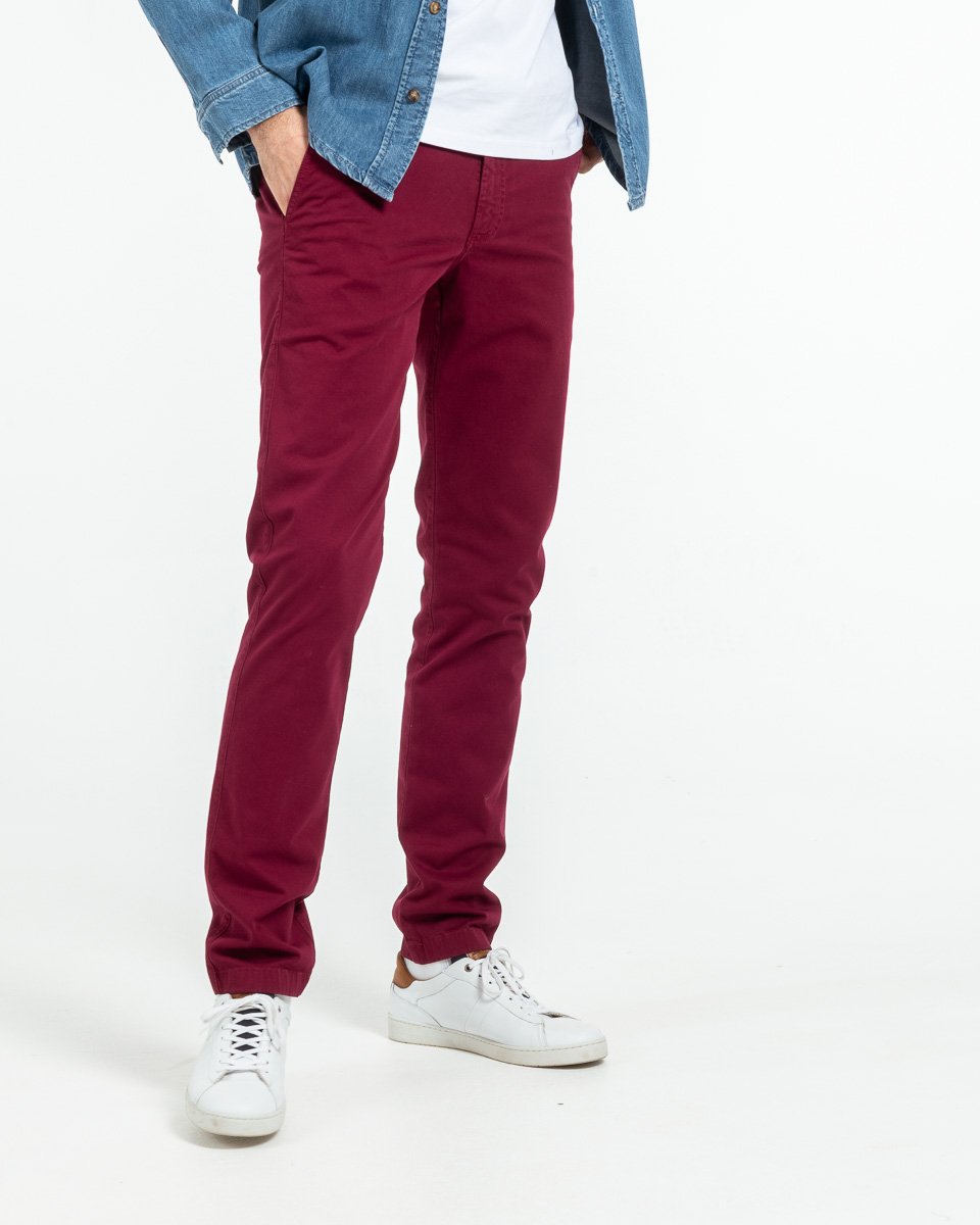 Pantalon chino Lucas uni taille élastique en coton rouge