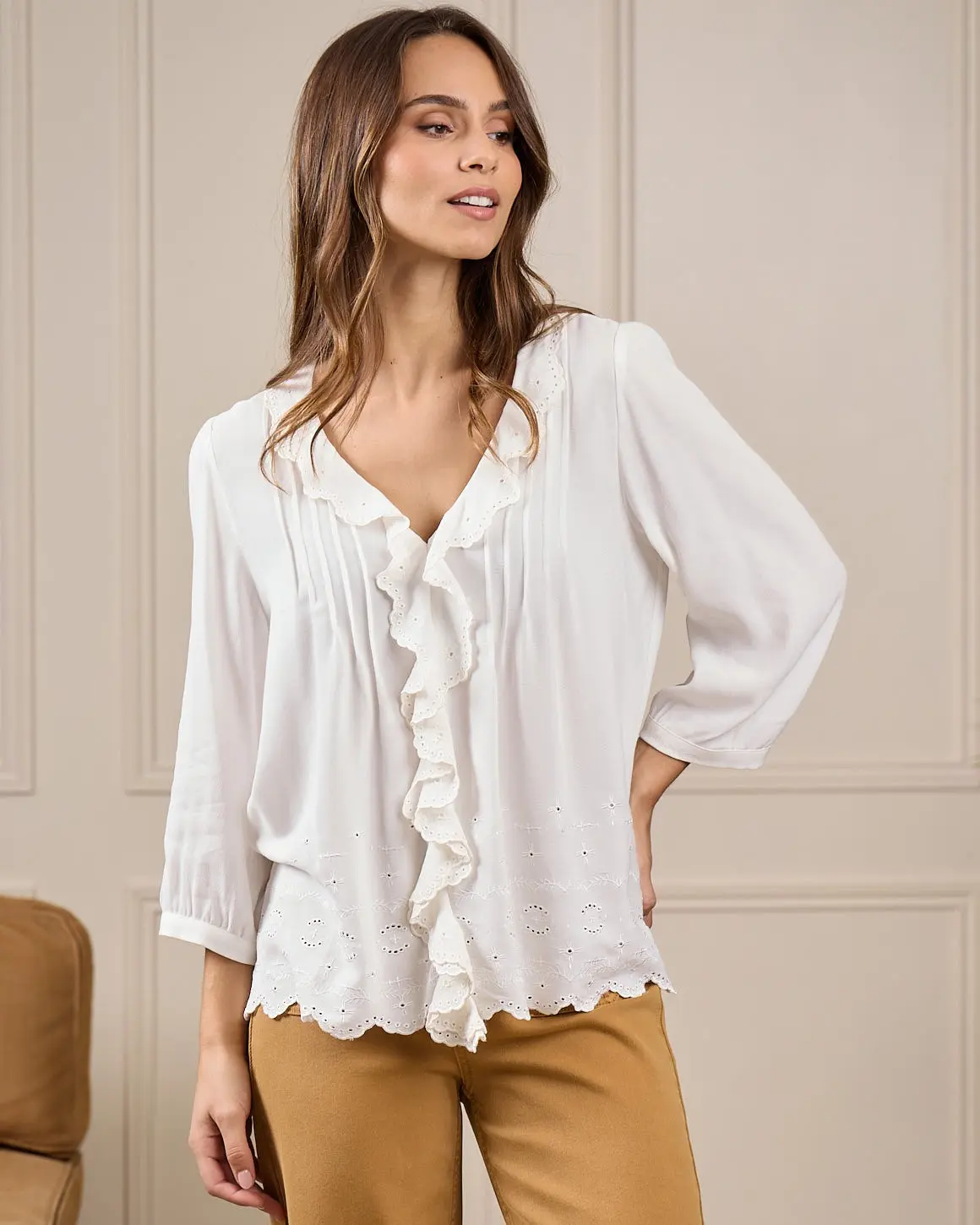 Blouse broderies blanc