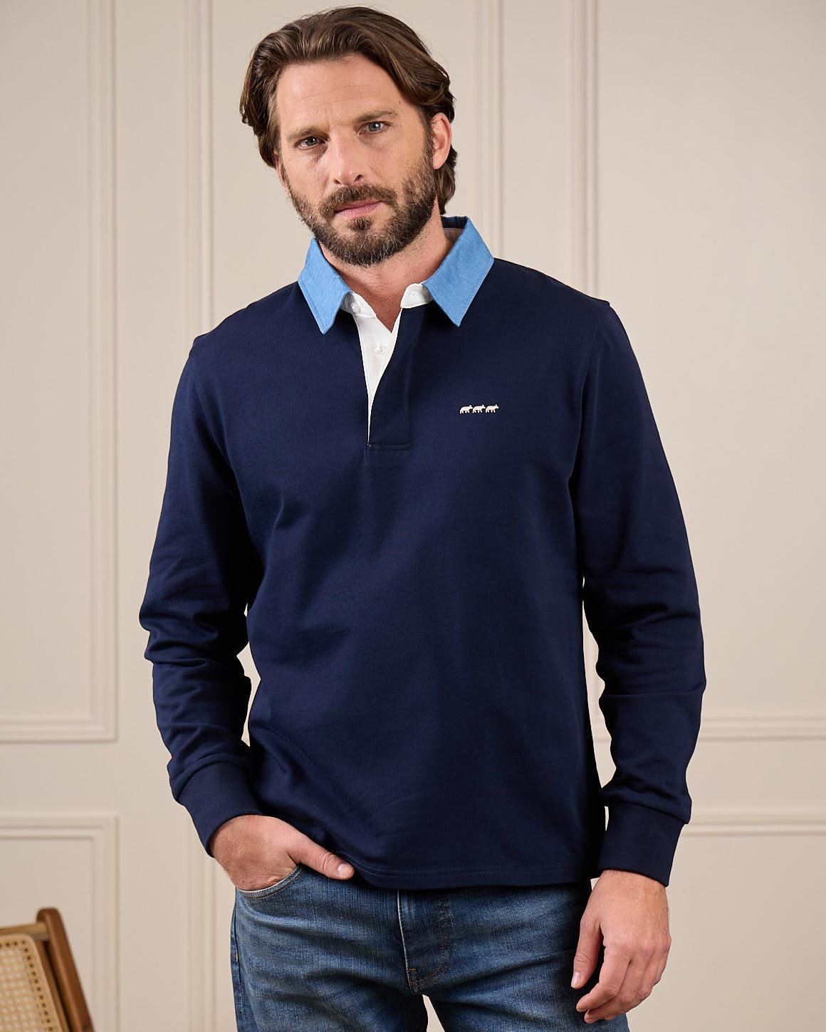 Pull col jean Gaston bleu