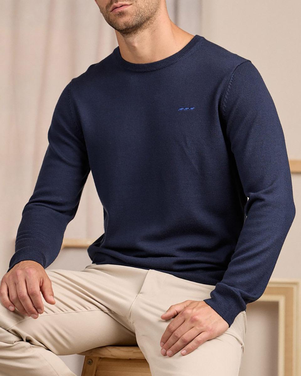 Pull col rond bleu