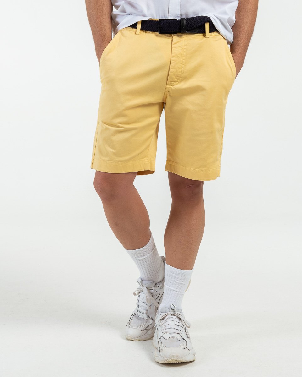 Bermuda chino uni taille élastique en coton jaune