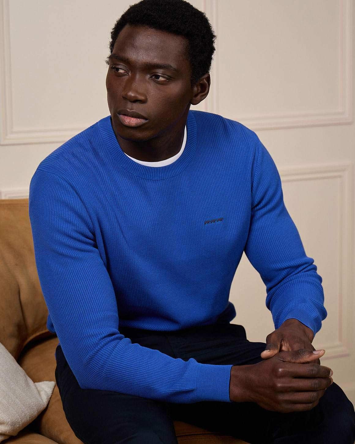 Pull nid d'abeille bleu