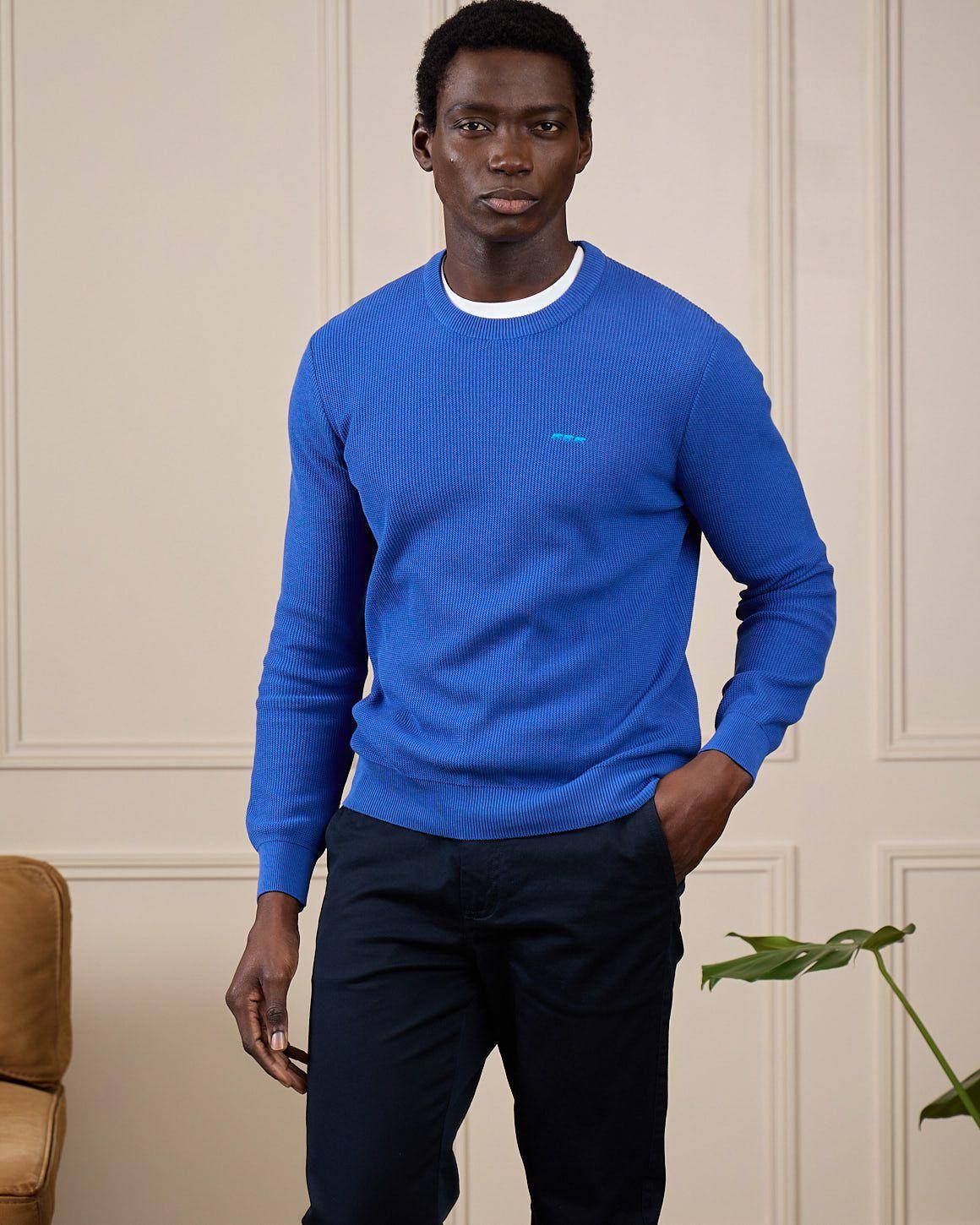 Pull nid d'abeille bleu