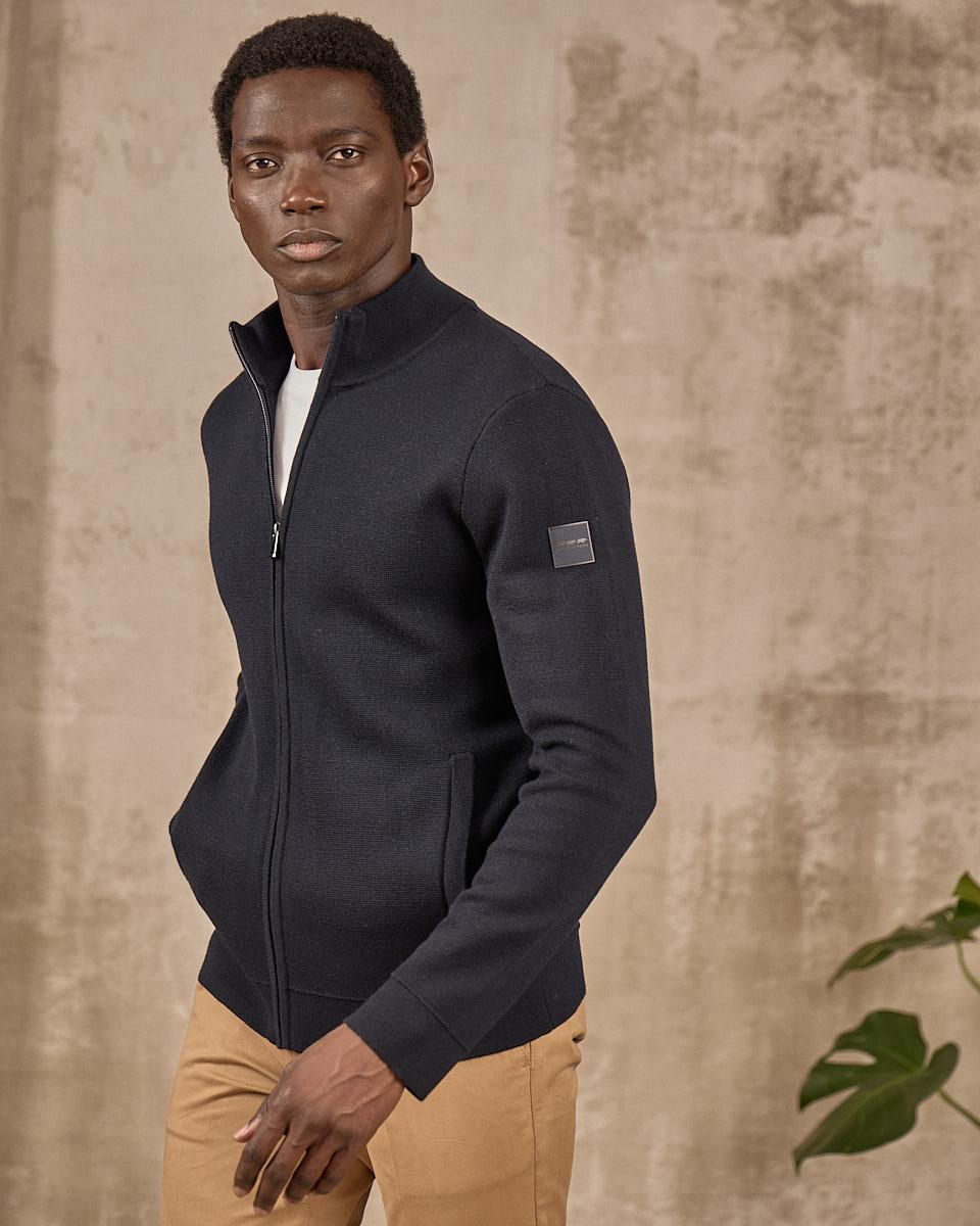 Cardigan à col camionneur bleu
