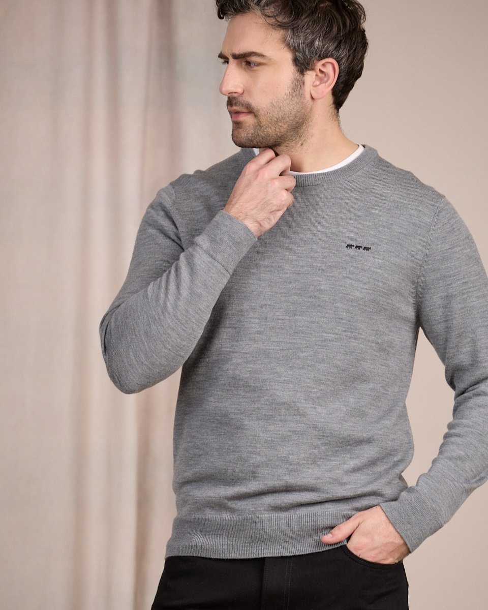 Pull col rond gris