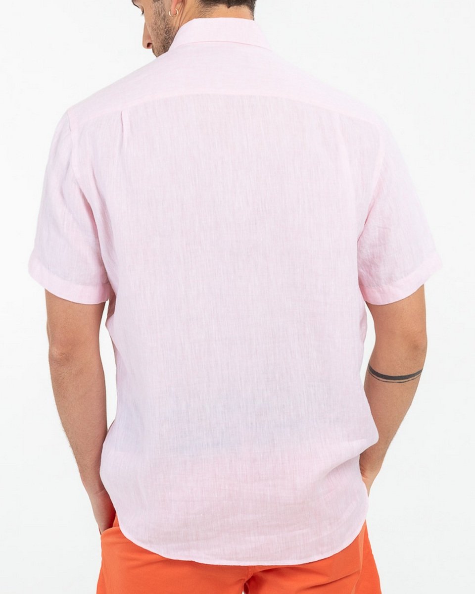 Chemise en lin regular fit unie à manches courtes rose