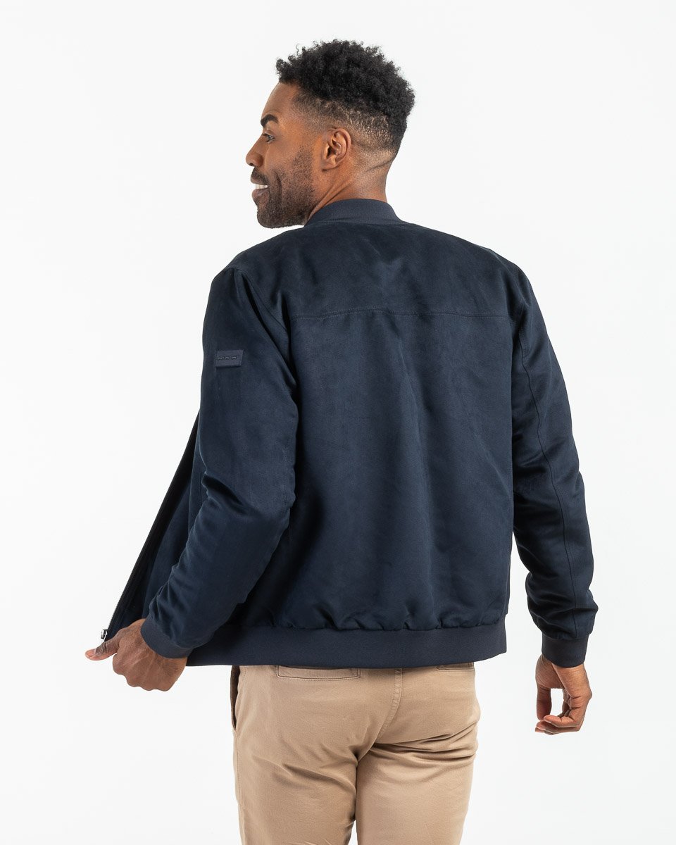 Blouson suédine col teddy regular fit bleu
