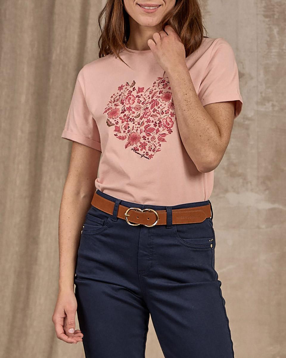 T-shirt cœur fleuri rose