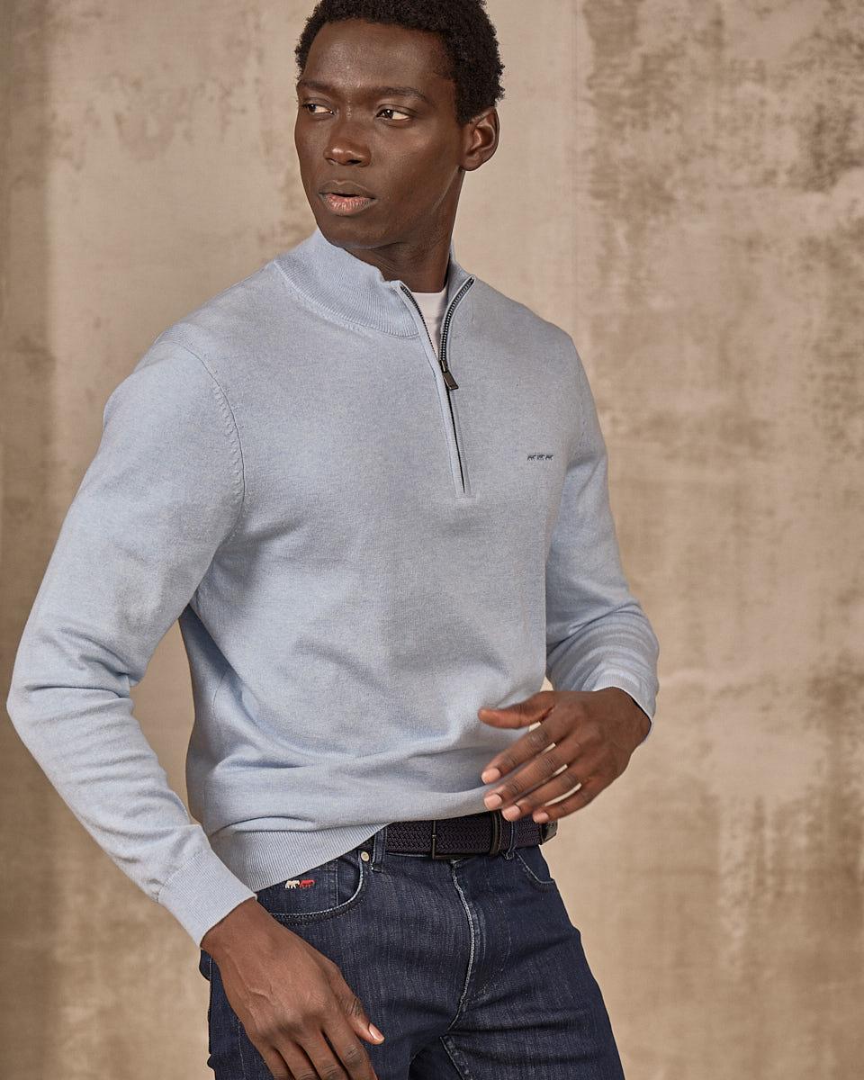 Pull col camionneur bleu