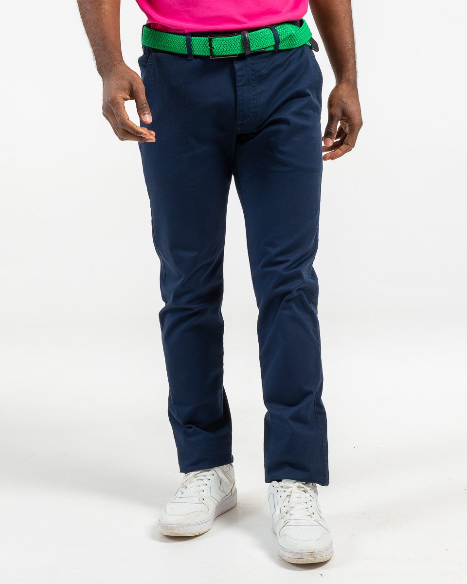 Pantalon chino taille élastique en coton bleu