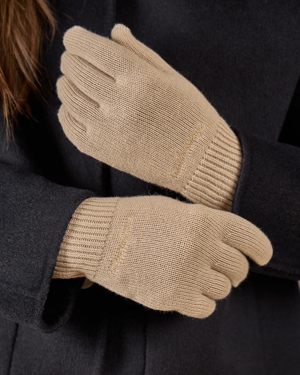 Gants en tricot beige