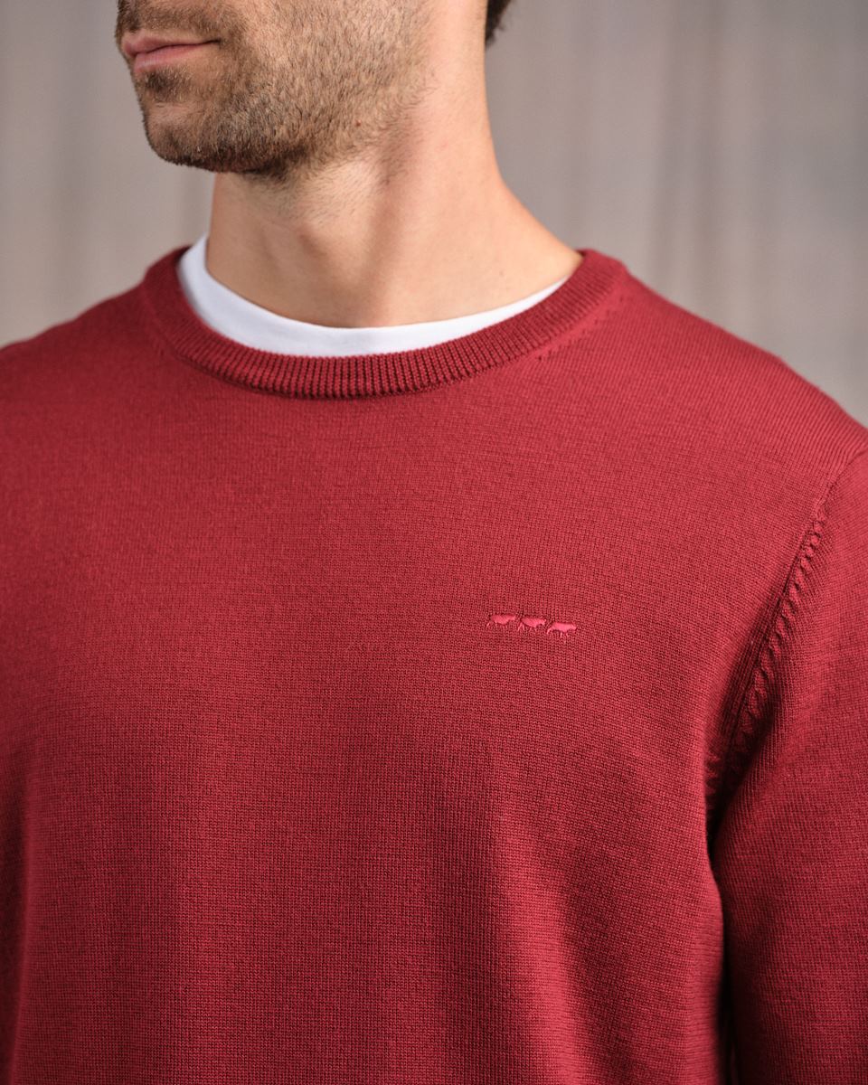 Pull col rond rouge