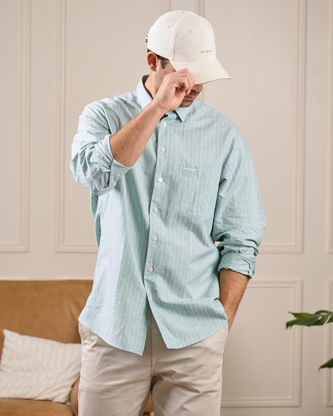 Chemise rayures fines vert