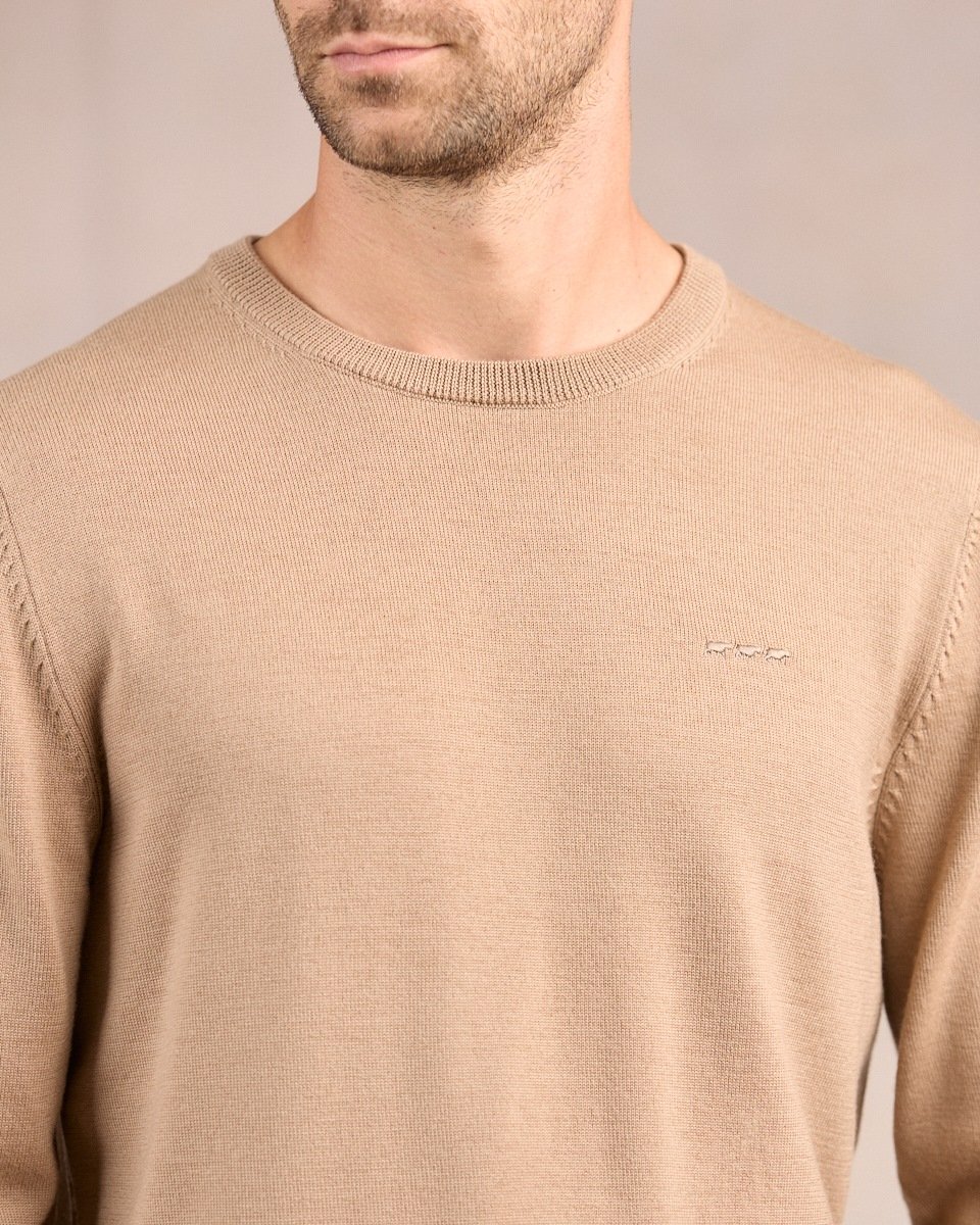 Pull col rond beige