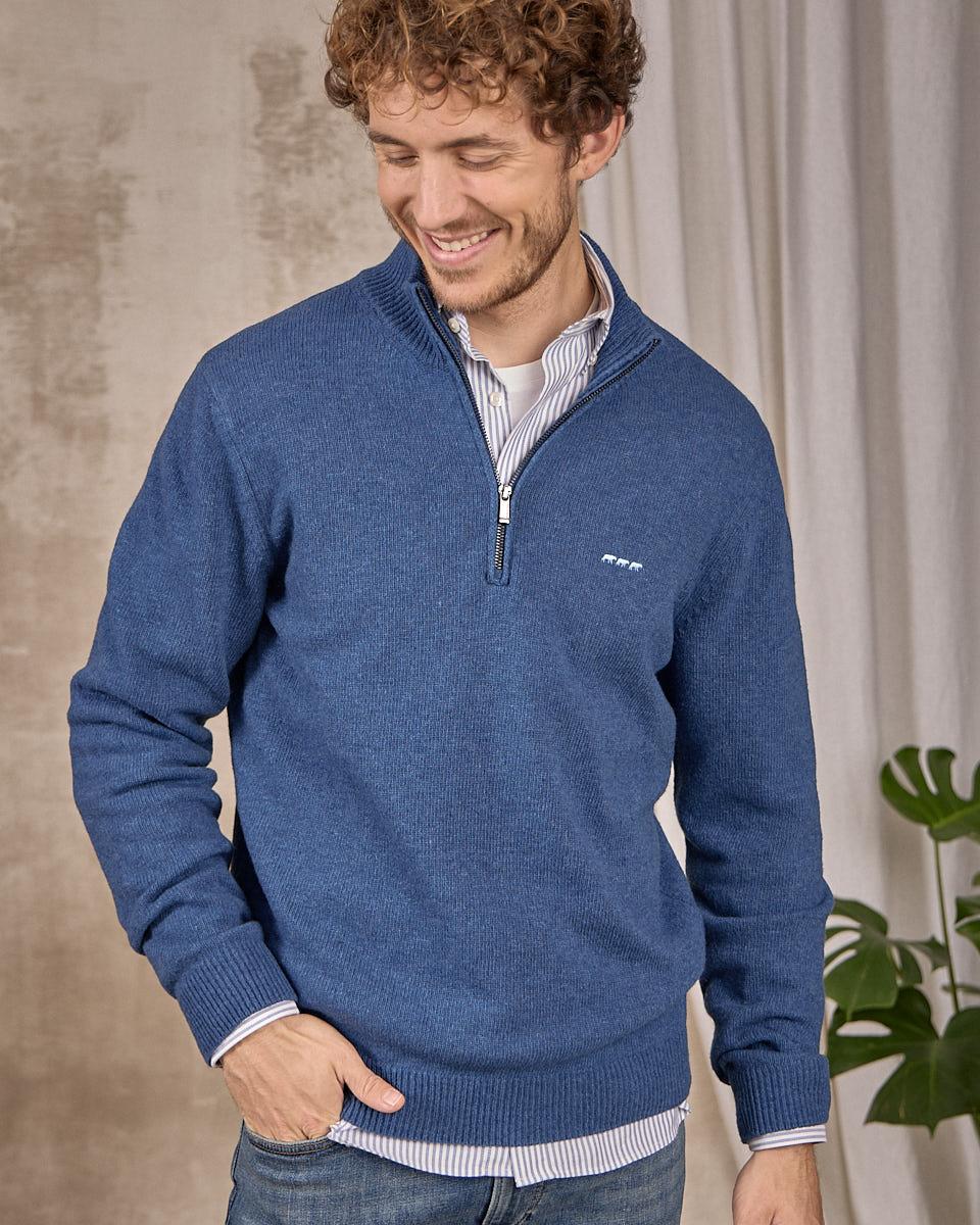 Pull col camionneur bleu