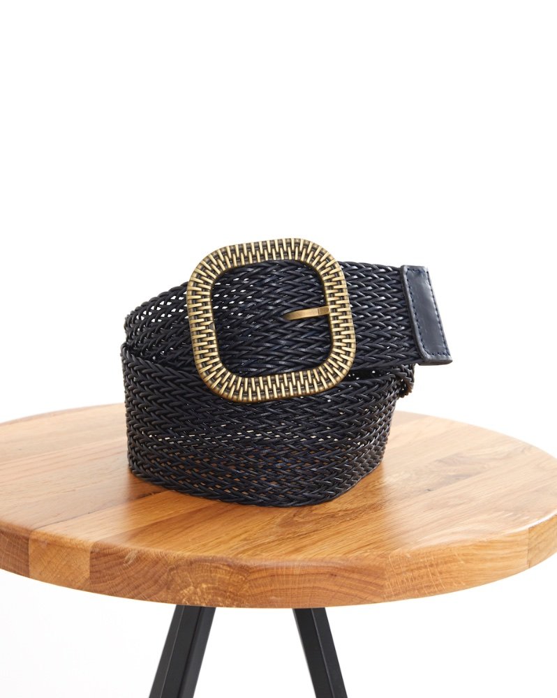Ceinture tressée unie à boucle noir