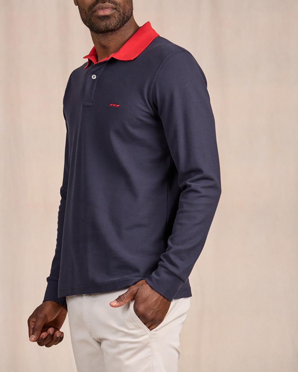 Polo au col contrastant bleu