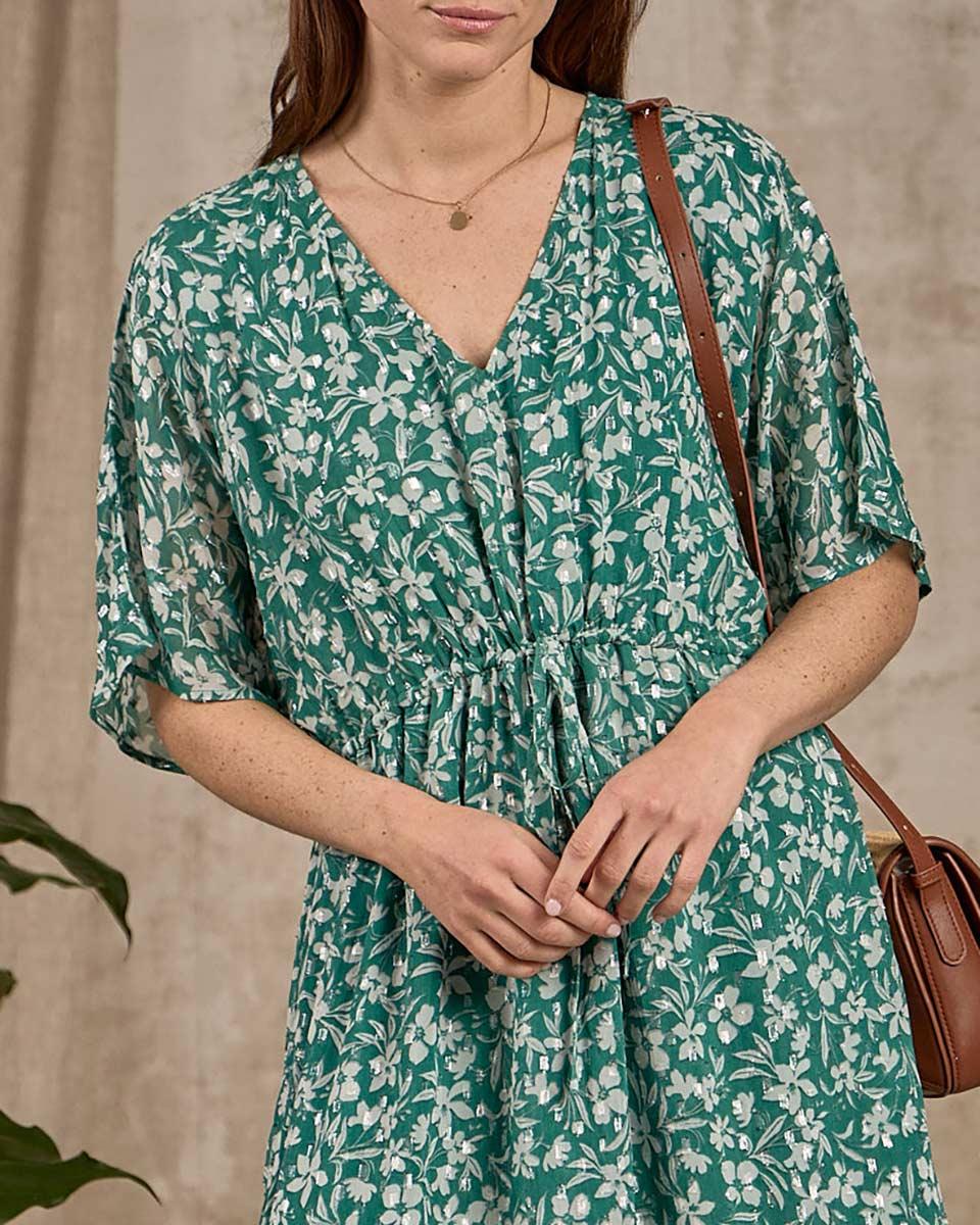 Robe longue imprimée vert