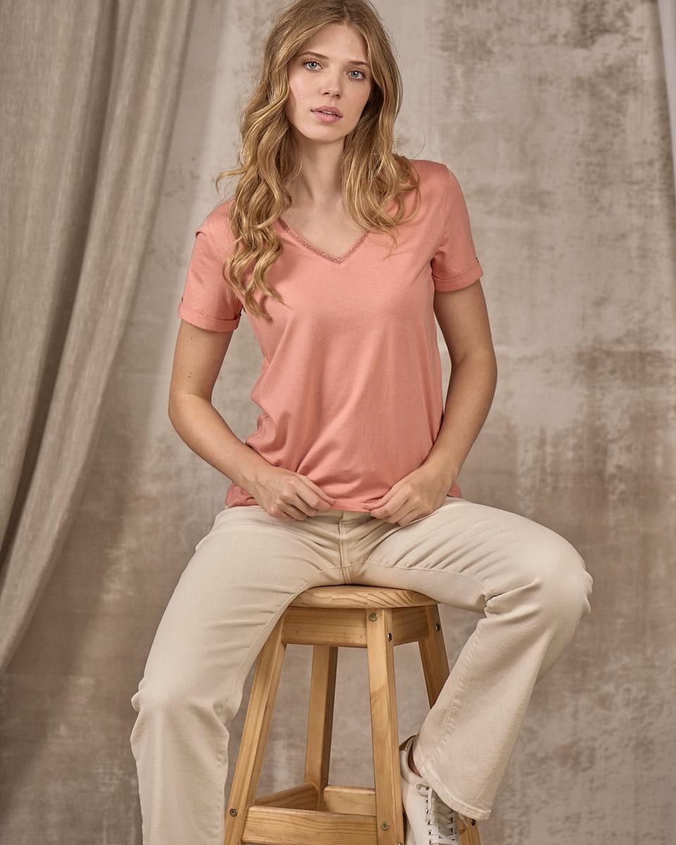 T-shirt col V orange