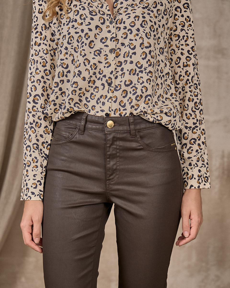 Pantalon enduit beige