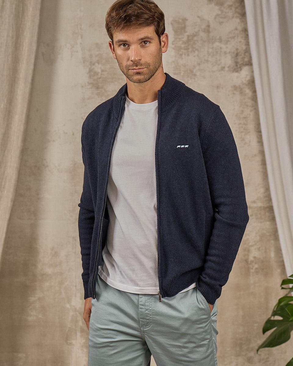 Cardigan à col camionneur bleu
