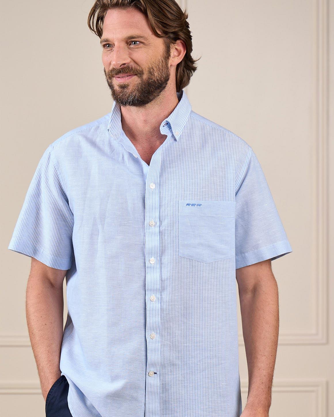 Chemise lin et coton bleu