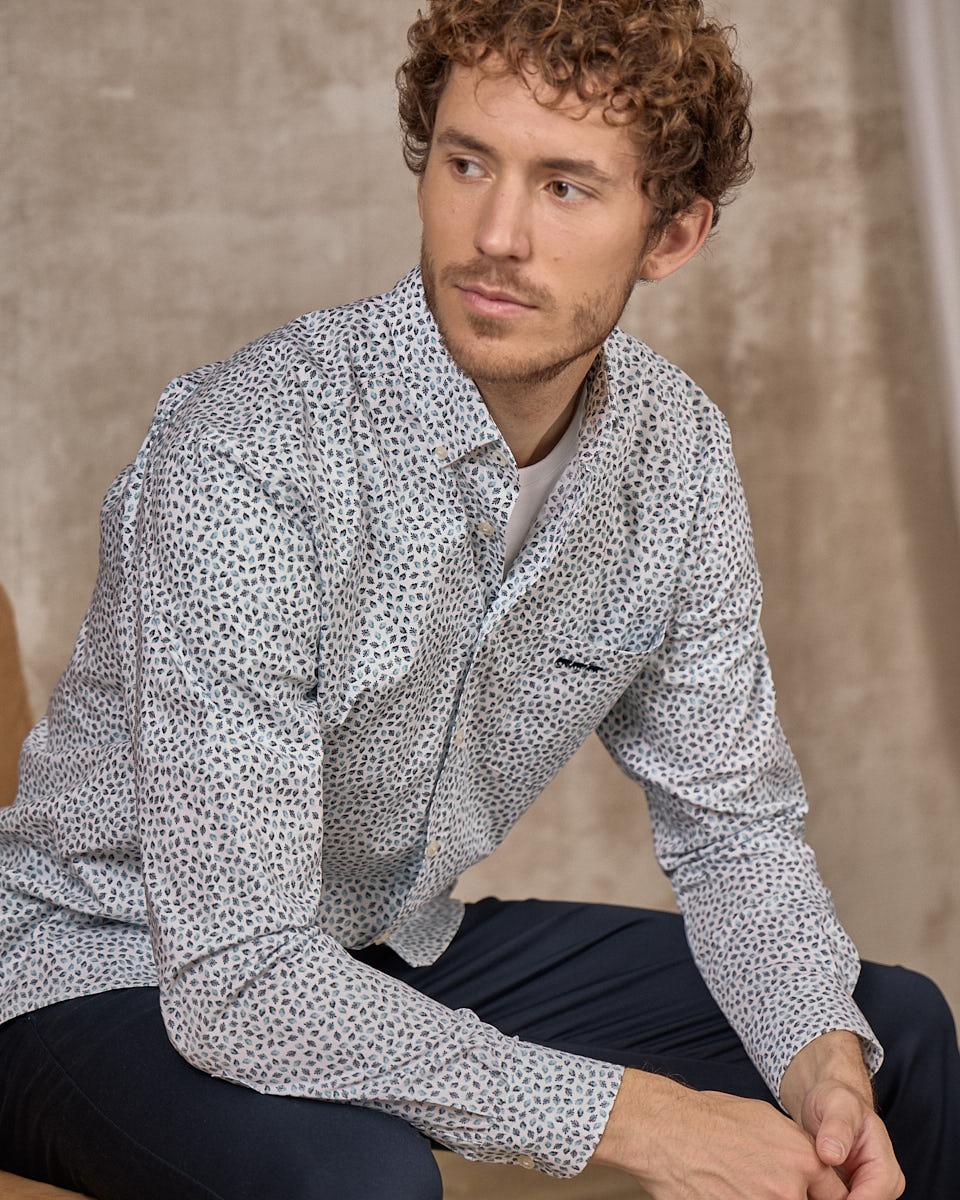 Chemise motifs feuillages bleu