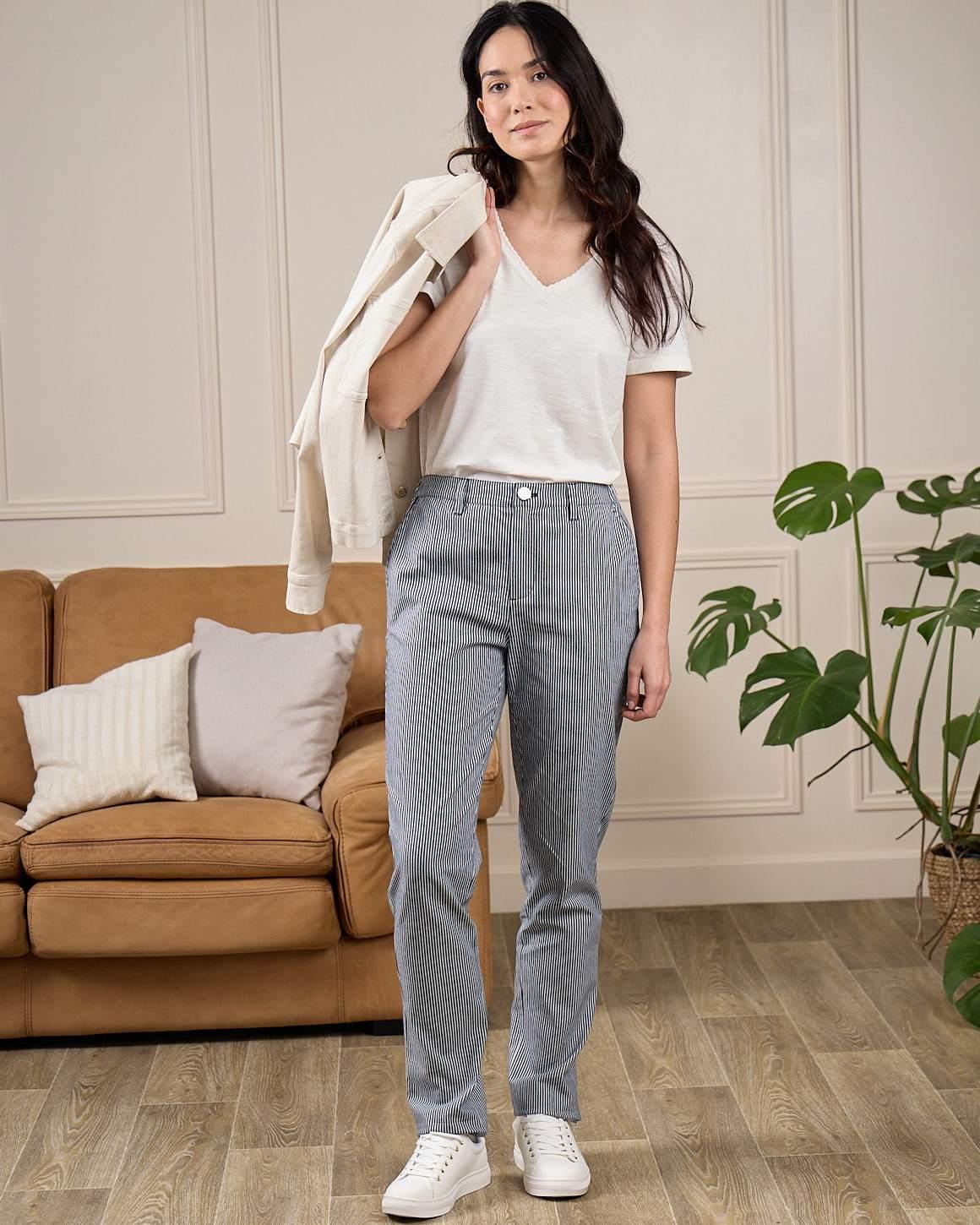 Pantalon chino rayé bleu