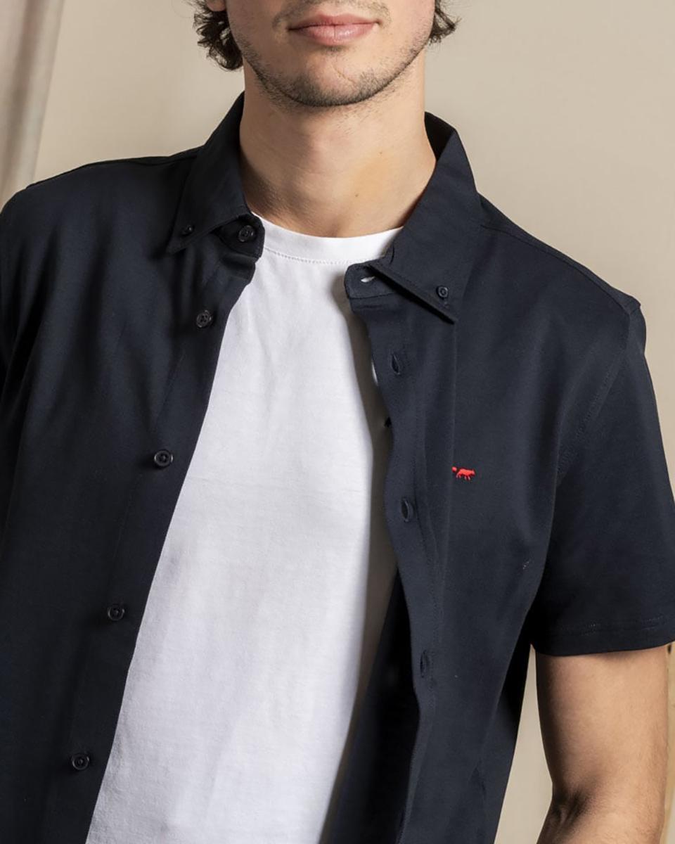 Chemise manches courtes unie broderie trois vaches 100% Coton