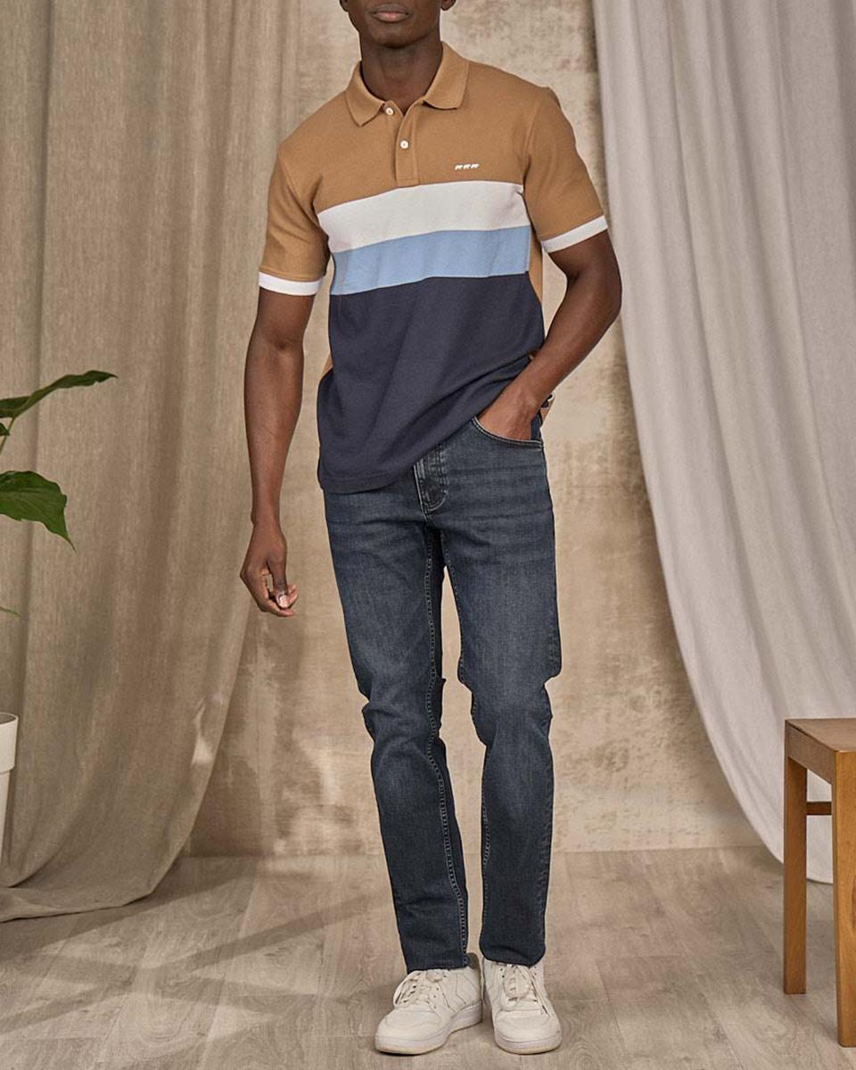 Polo à grosses rayures beige