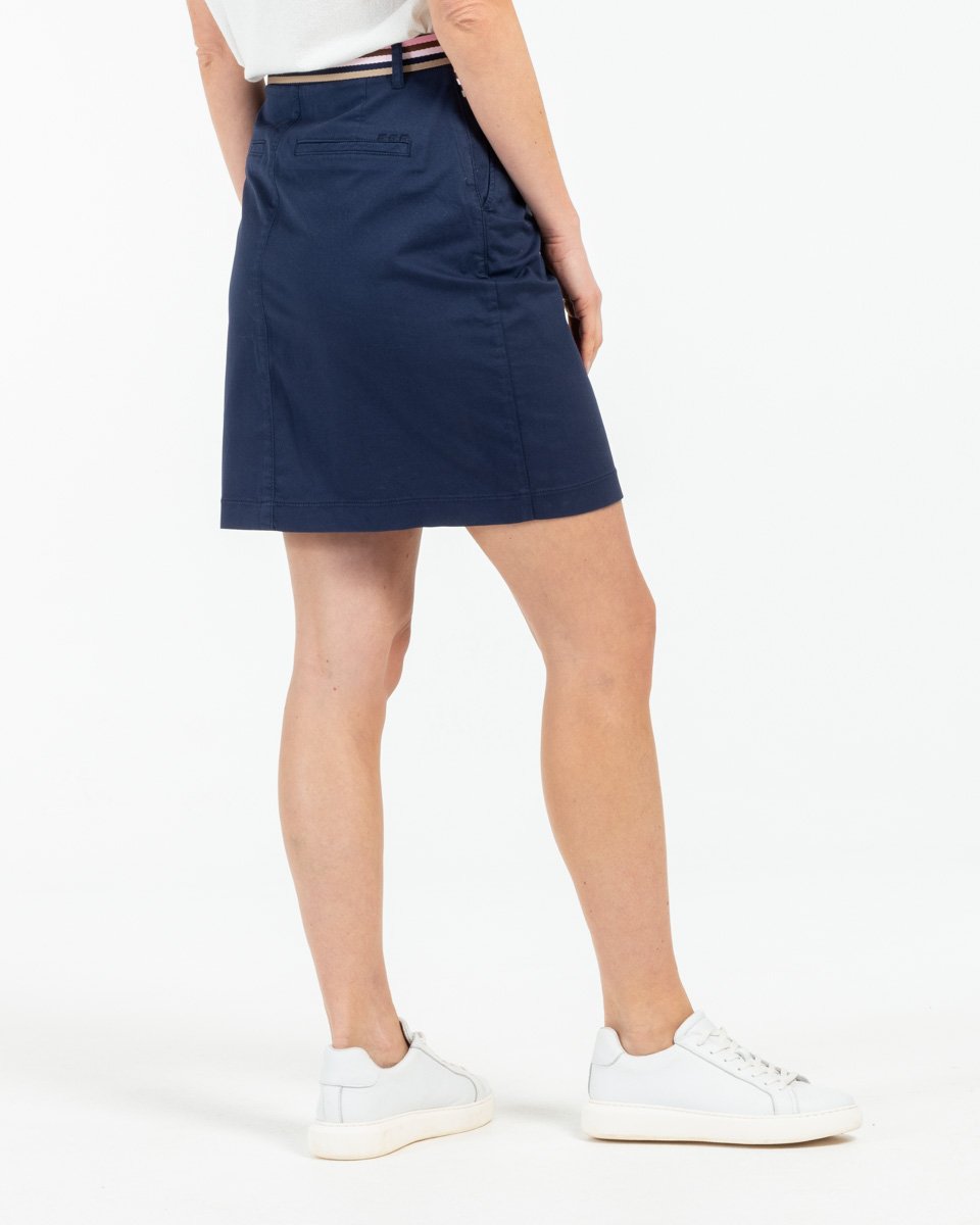 Jupe droite unie coton et élasthanne bleu