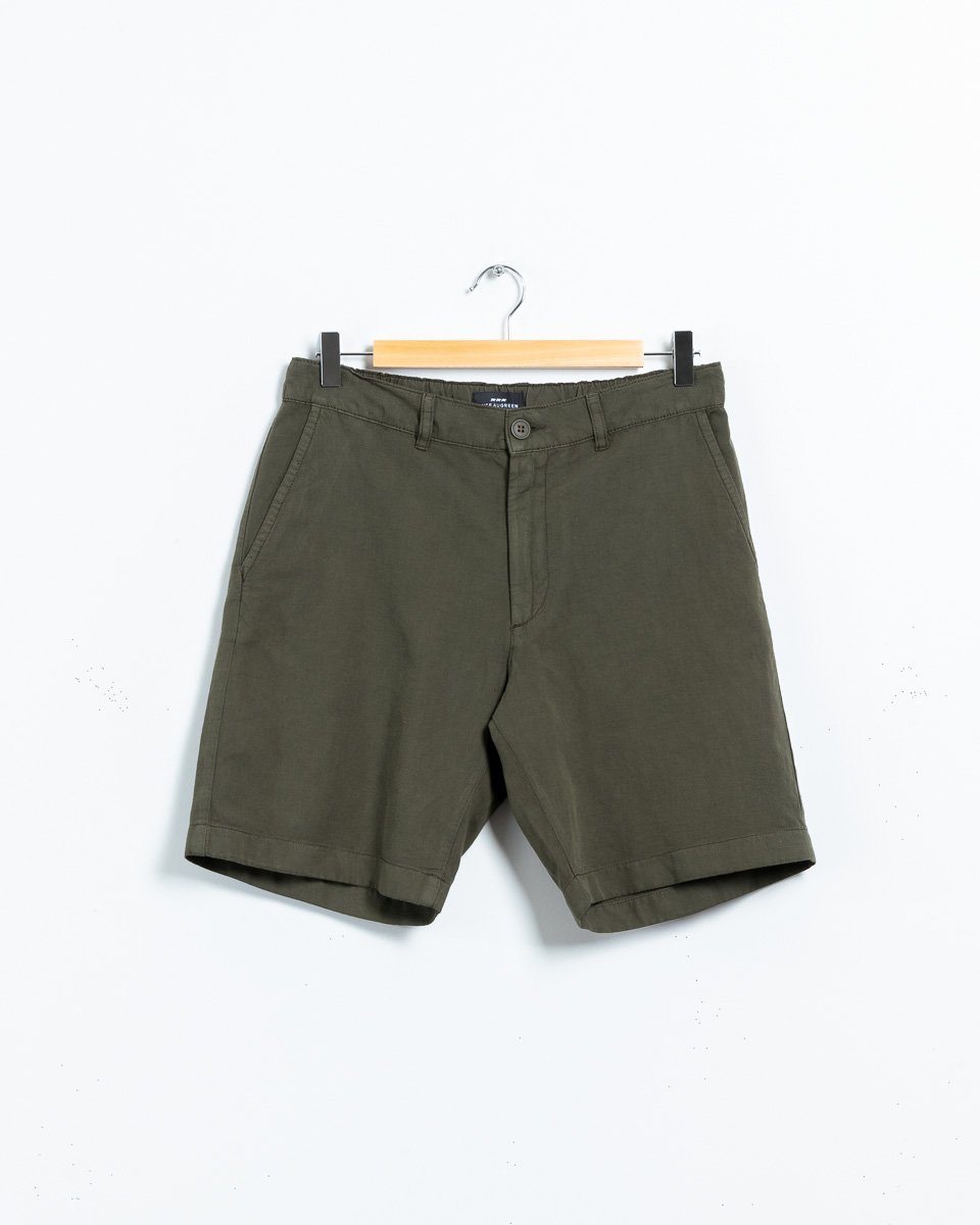 Bermuda coupe chino uni en coton et lin vert