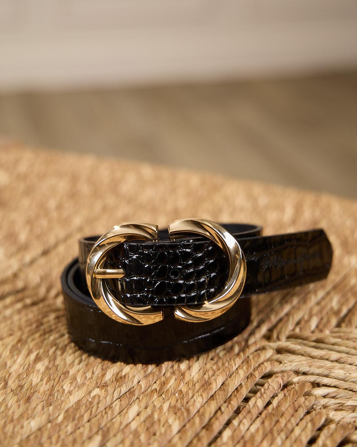 Ceinture motif croco Gianna noir