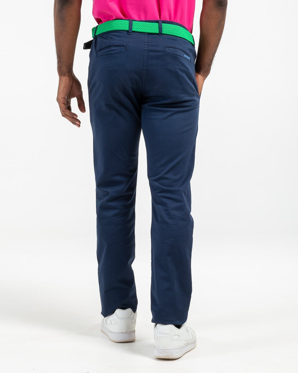 Pantalon chino taille élastique en coton bleu