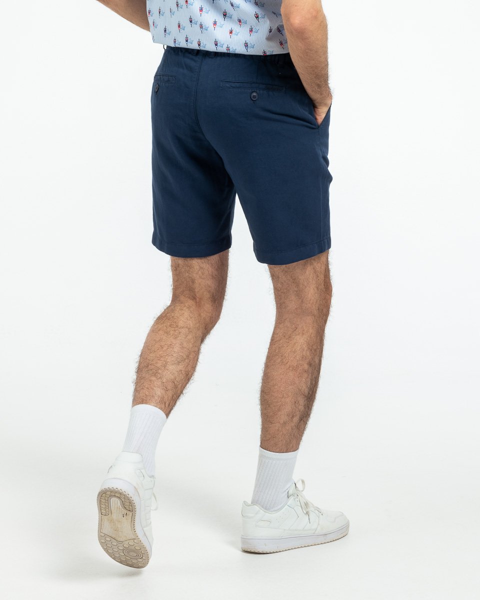 Bermuda coupe chino uni en coton et lin bleu