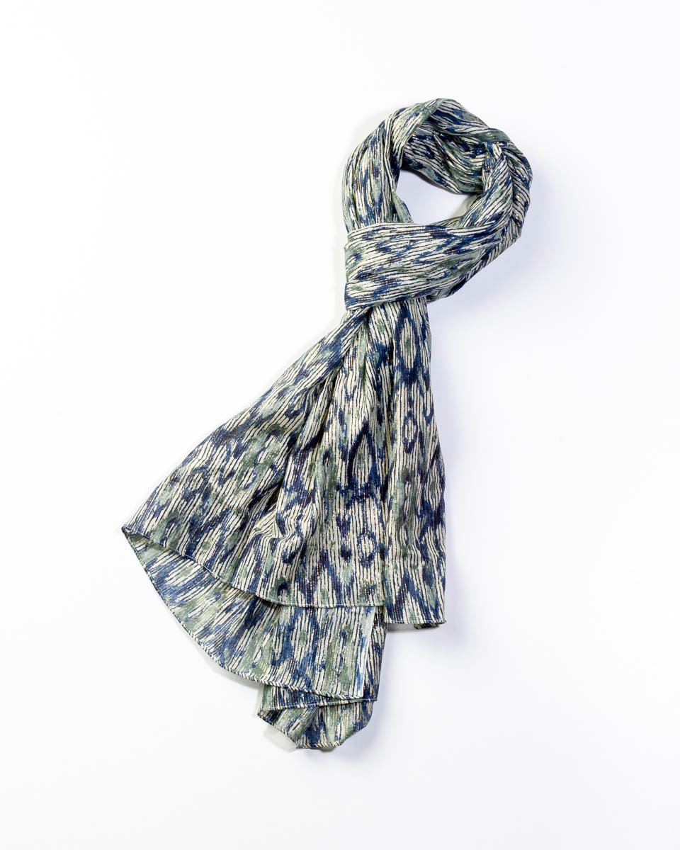 Chèche fantaisie abstrait en coton bleu