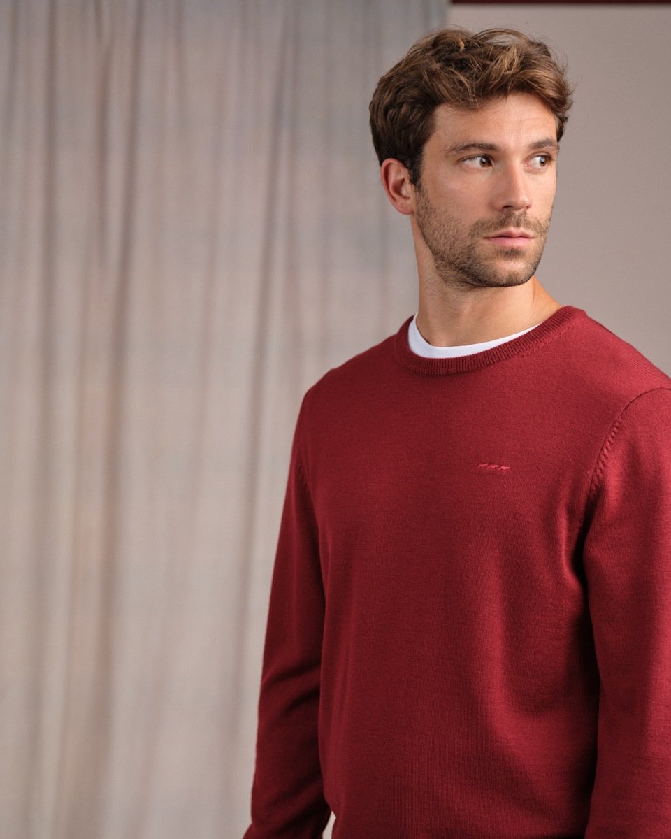 Pull col rond rouge