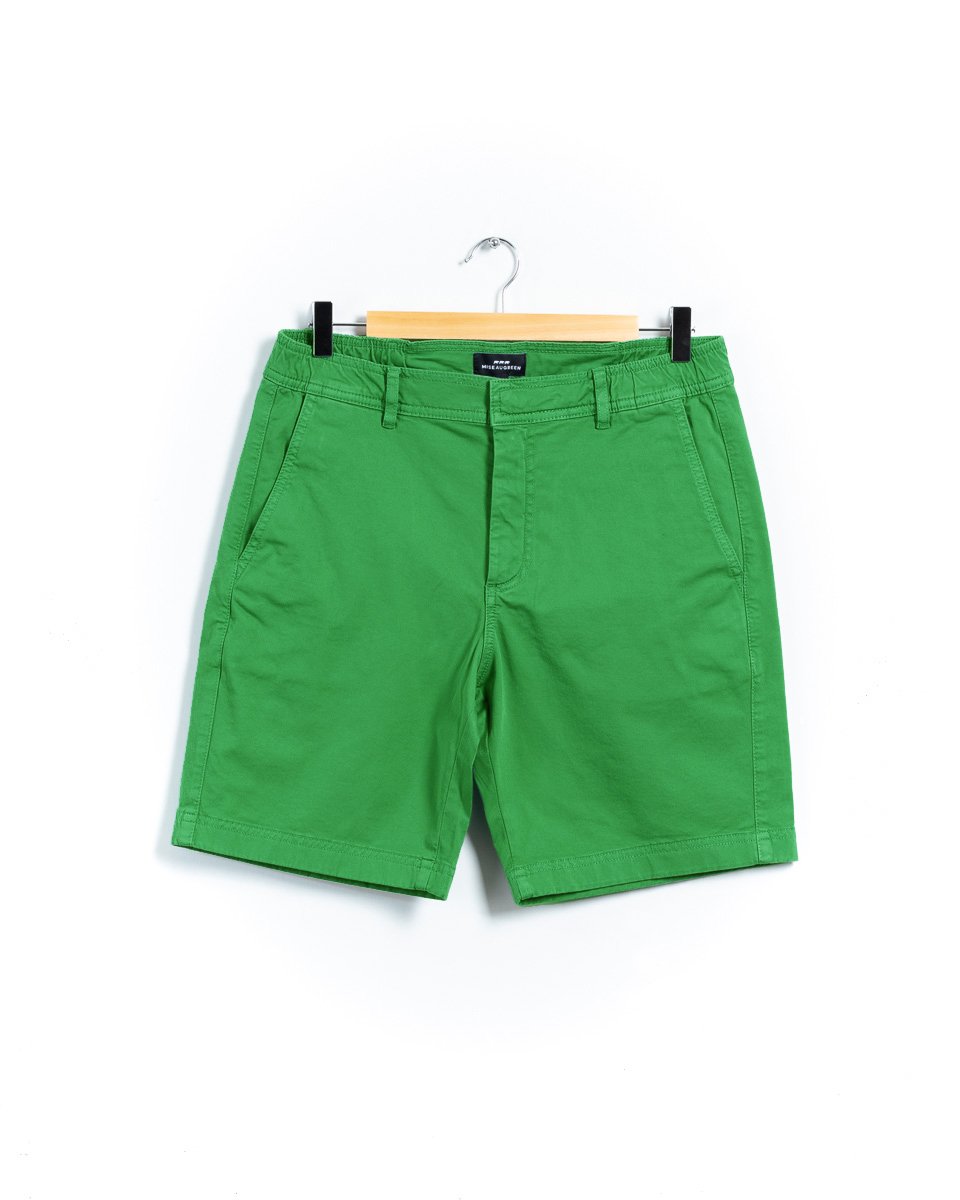 Bermuda chino uni taille élastique en coton vert
