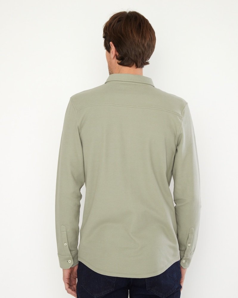 Chemise manches longues cintrée en coton piqué vert