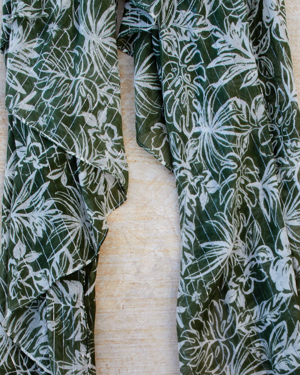 Chèche tropical en coton vert