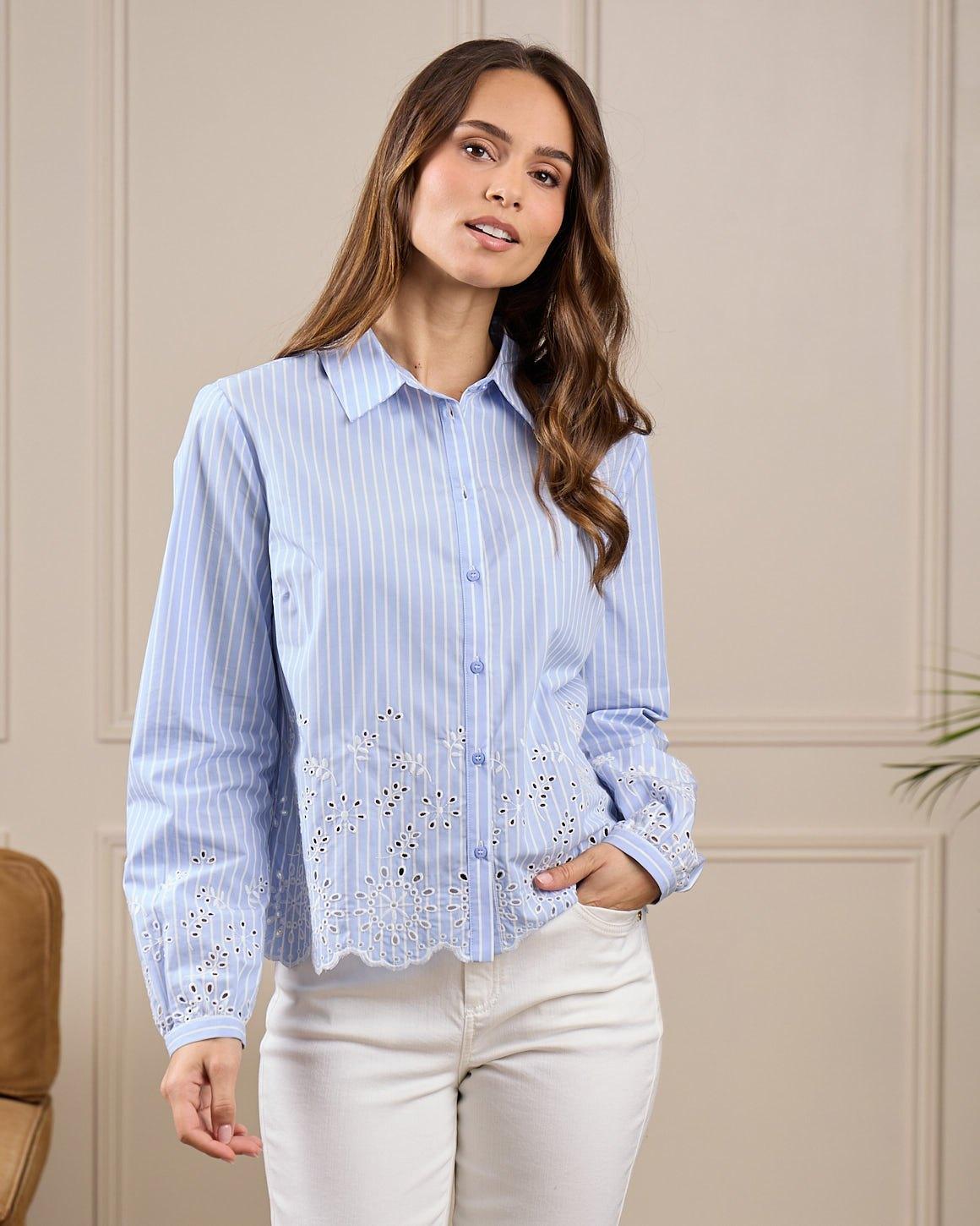 Chemise broderies Gillia bleu
