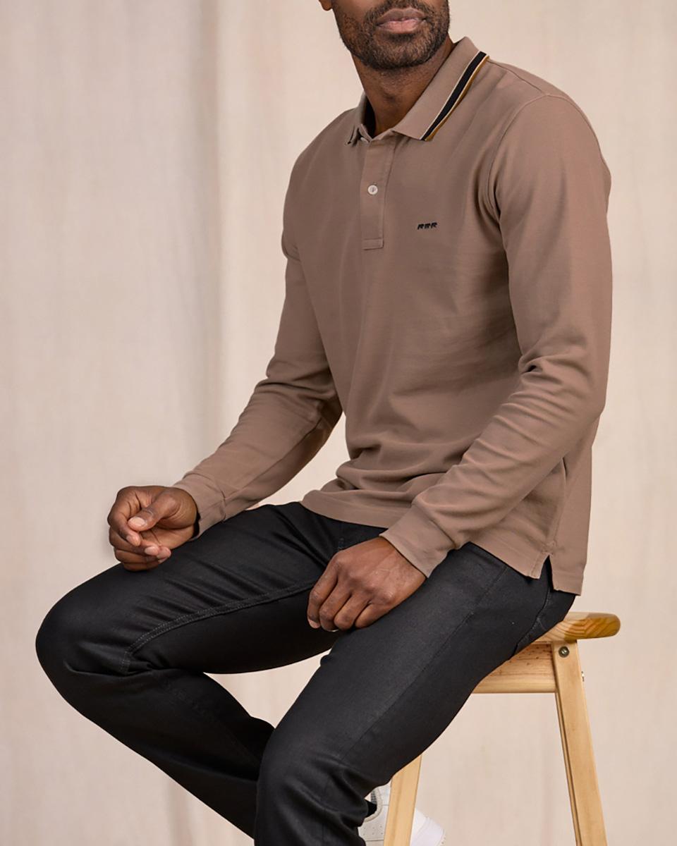 Polo détail col beige