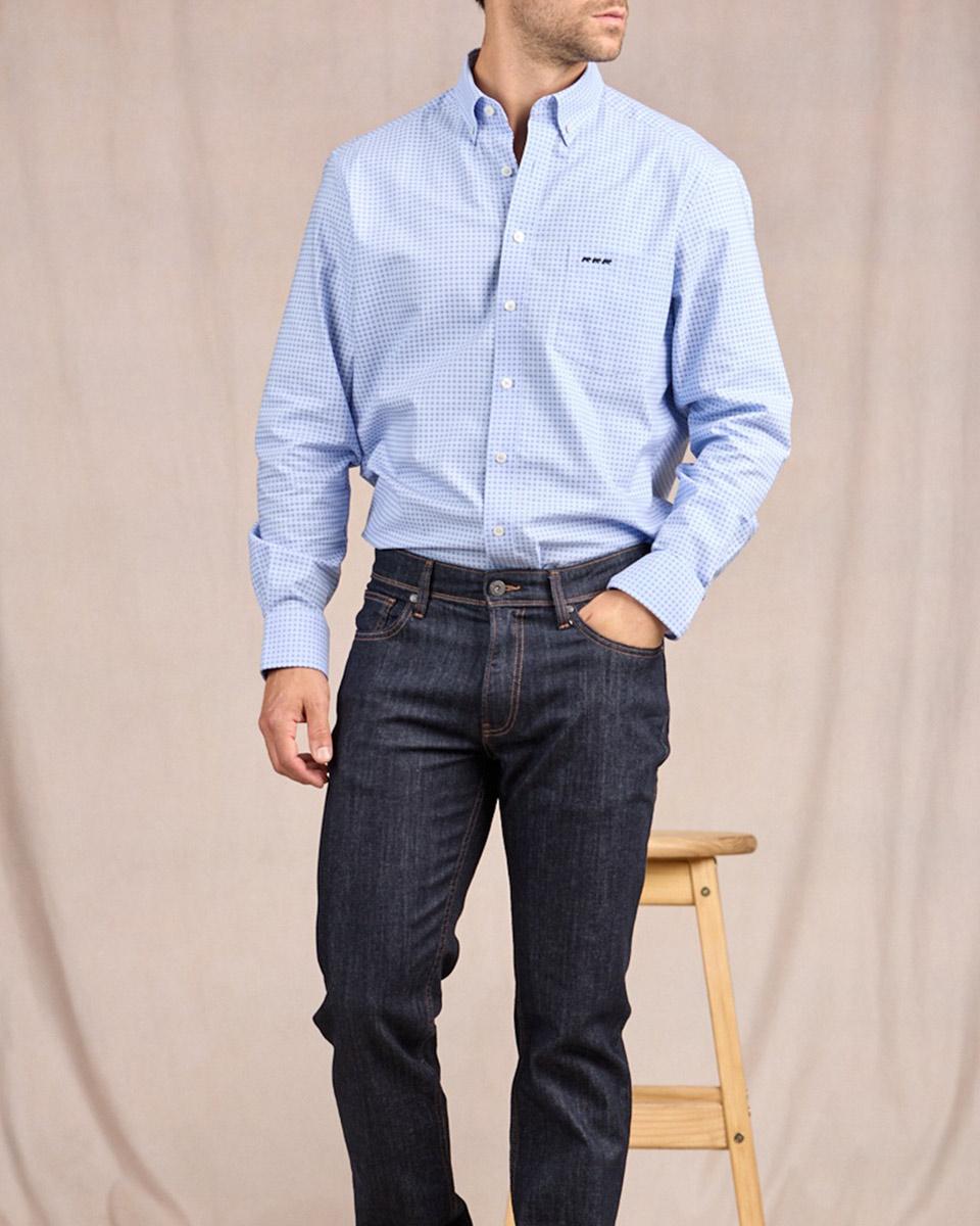 Chemise à micro motifs bleu