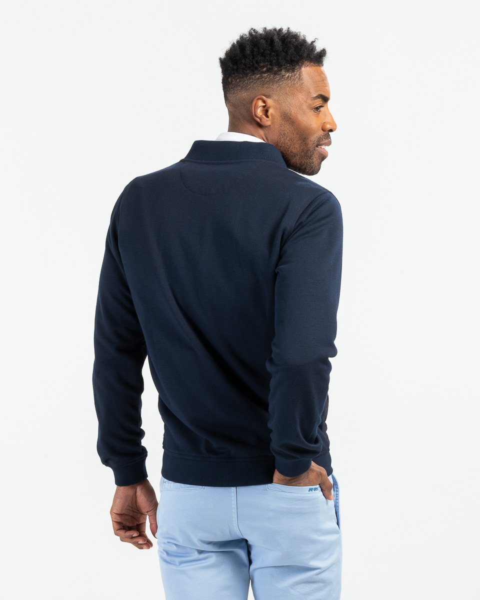 Sweat cardigan zippé col teddy bleu