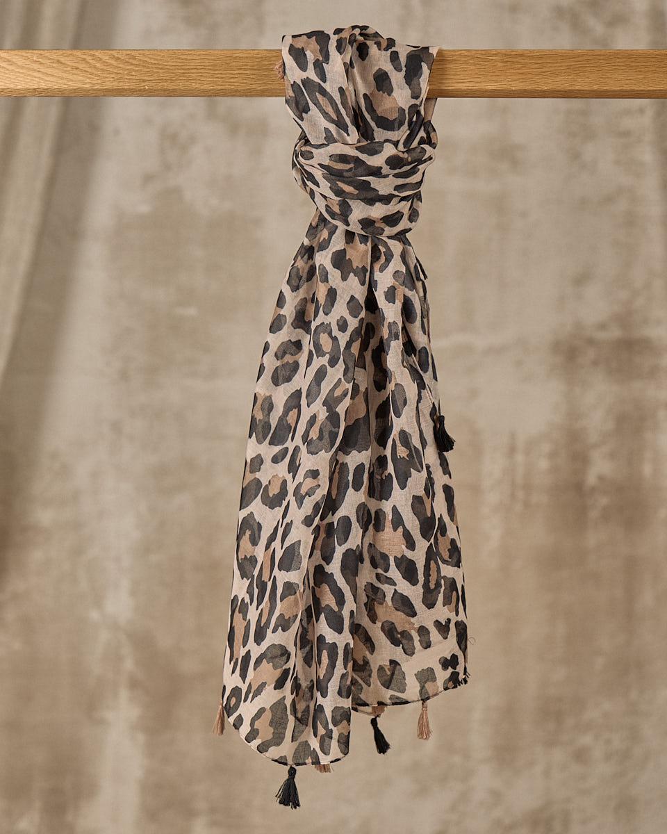 Chèche léopard Céleste beige