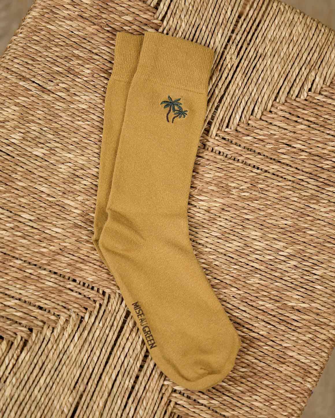 Chaussettes broderie palmier beige